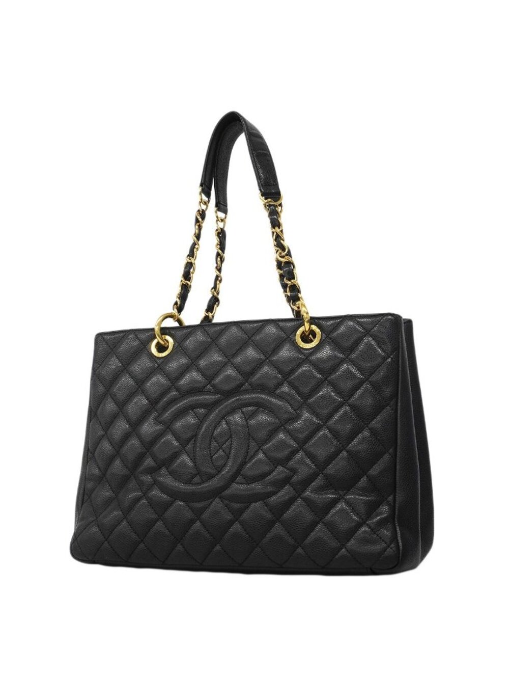 Chanel Chain Tote Quilted Caviar Leather Black Gold - Picture 1 of 10